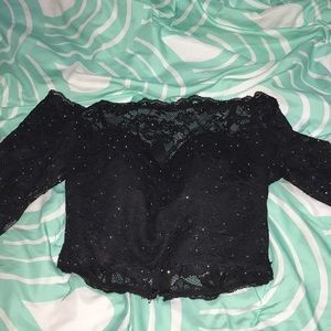 Rhinestone long sleeve lace dress top